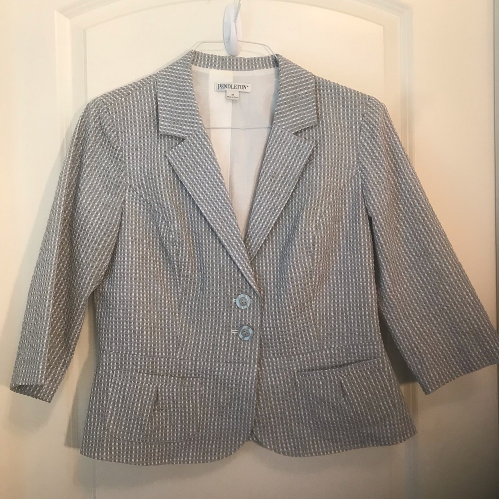 Pendleton Women's 100% Cotton Blue and Gray Seersucker Short Blazer Size Medium